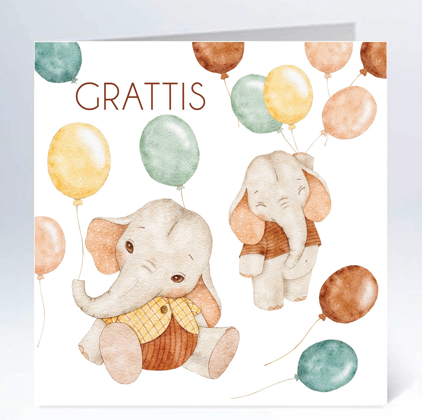 Stort kort 16x16cm ballongeroelefant