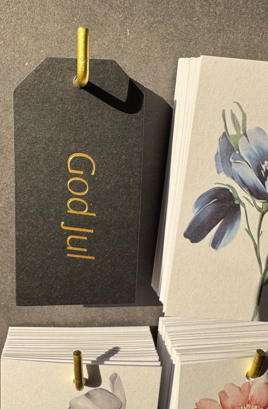 God Jul tag Guld tryck på svart kraftpapper