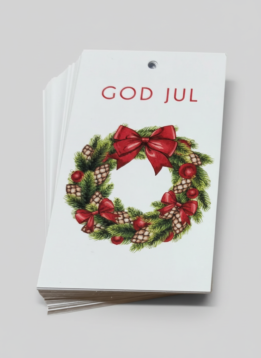 Tag enkel 6x10,5cm God Jul Krans 50st