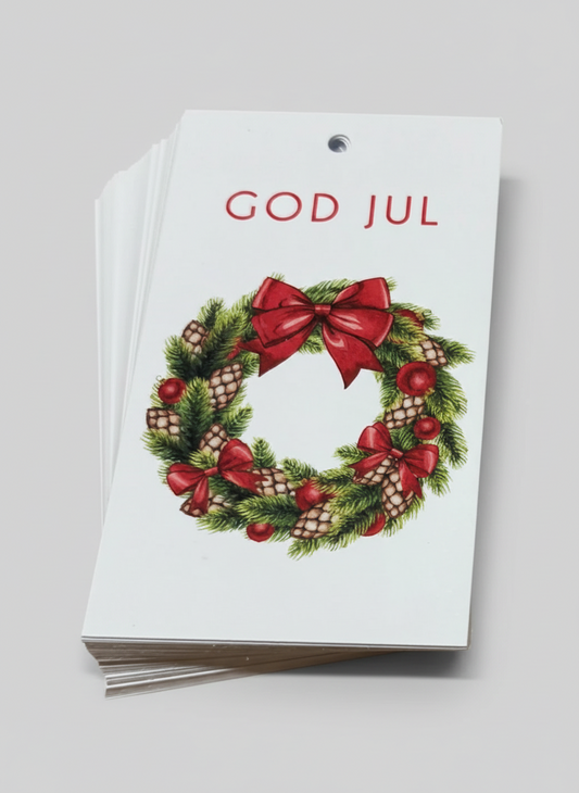 Tag enkel 6x10,5cm God Jul Krans 50st