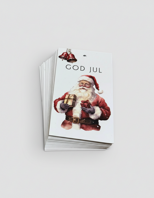 Tag enkel 6x10,5cm God Jul Tomte 50st