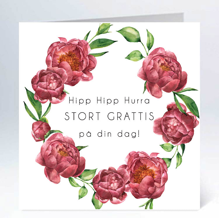 Stort kort 14x14cm hipphurra krans