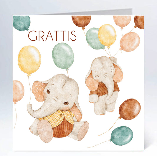Stort kort 16x16cm ballongeroelefant