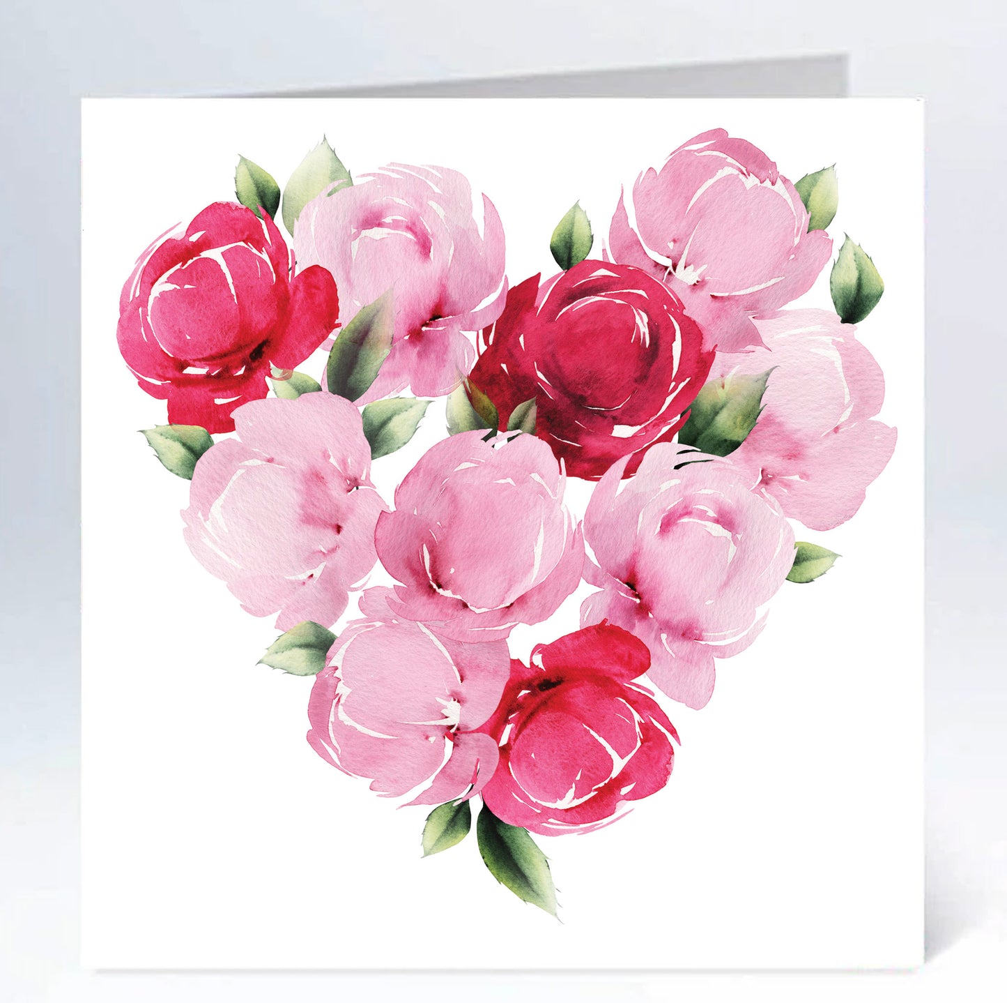 Stort kort 16x16cm Blomhjärta i akvarell