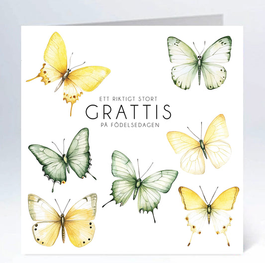 Stort kort 16x16cm Fjärillar i akvarell