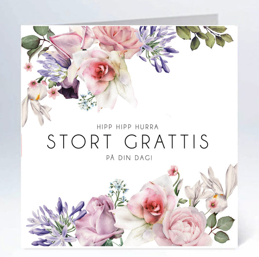 Stort kort 16x16cm dindagblommor