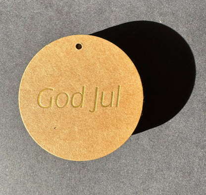 God Jul tags Guld text på kraftpapper