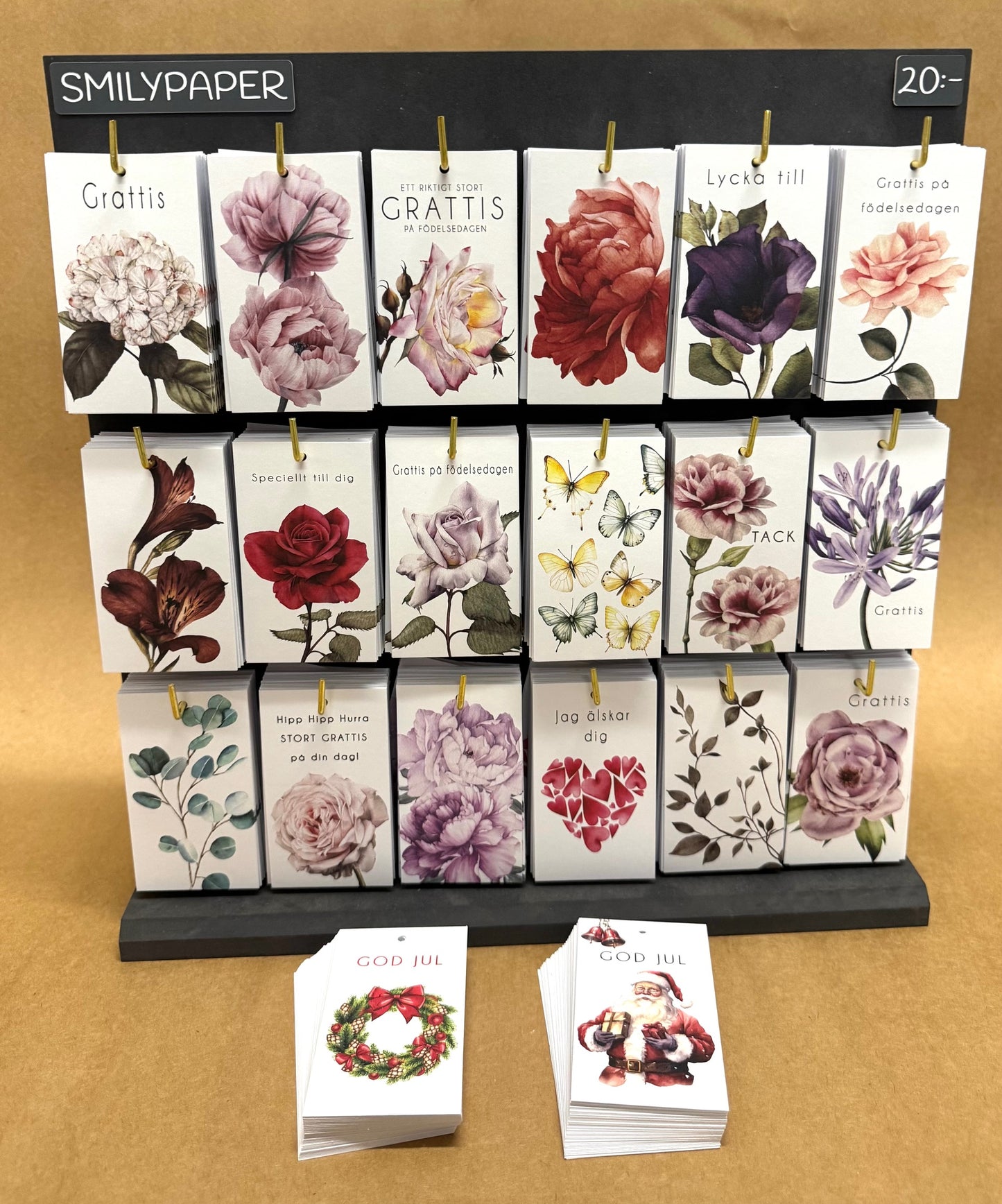 Tags akvarell 6x10,5cm komplett ställ + Jultags på köpet