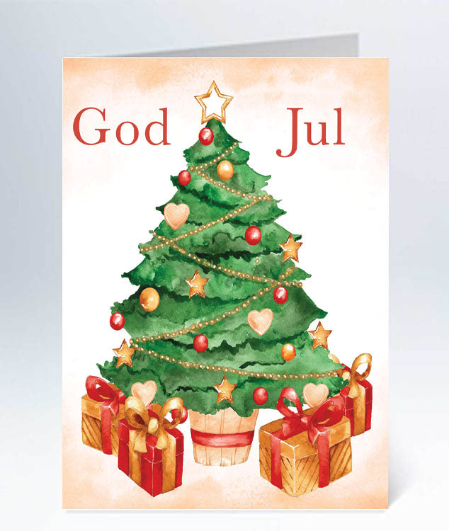 Litet Julkort Gran och paket - 25st