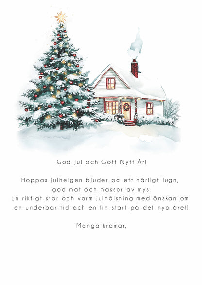 Stort Julkort Julgran ute i snön