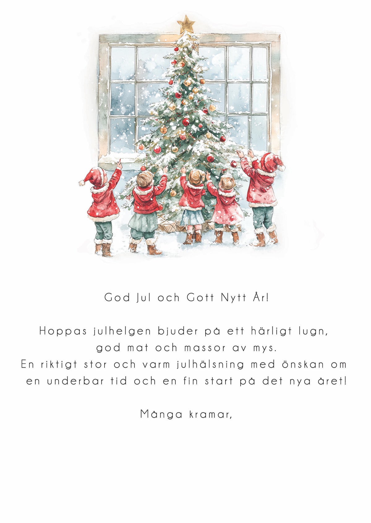 Stort julkort barn runt gran inkl kuvert 10st