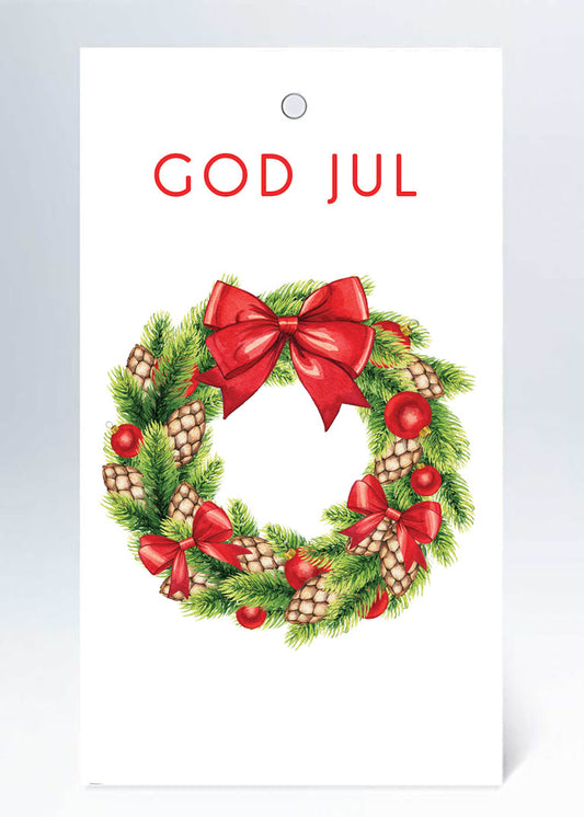 Tag enkel 6x10,5cm God Jul Krans 50st