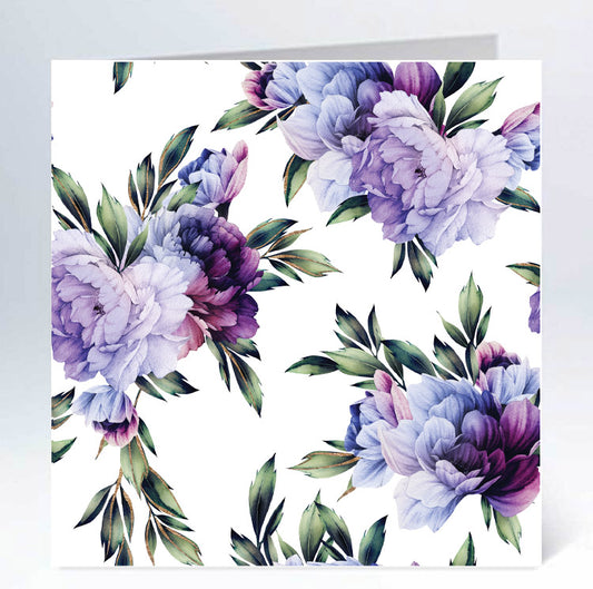 Stort kort 14x14cm bukett i blått