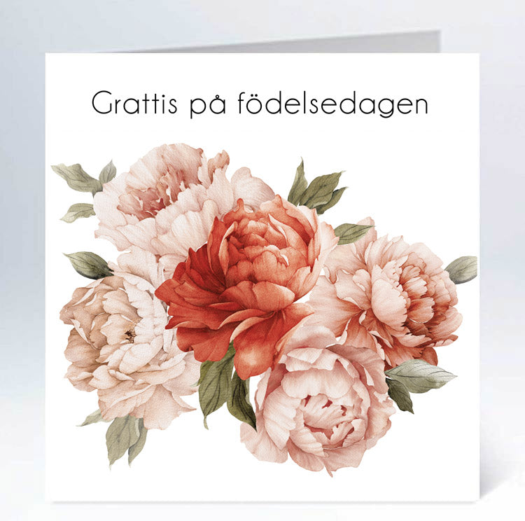 Stort kort 14x14cm grattis på pioner