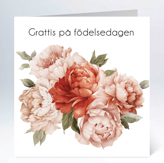 Stort kort 14x14cm grattis på pioner