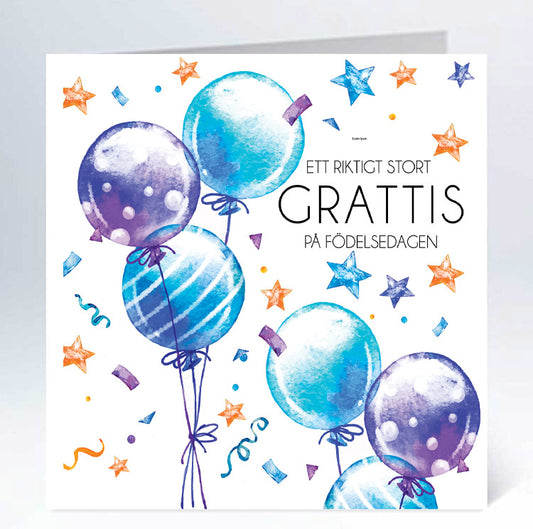 Stort kort 14x14cm grattis ballonger