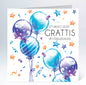 Stort kort 14x14cm grattis ballonger
